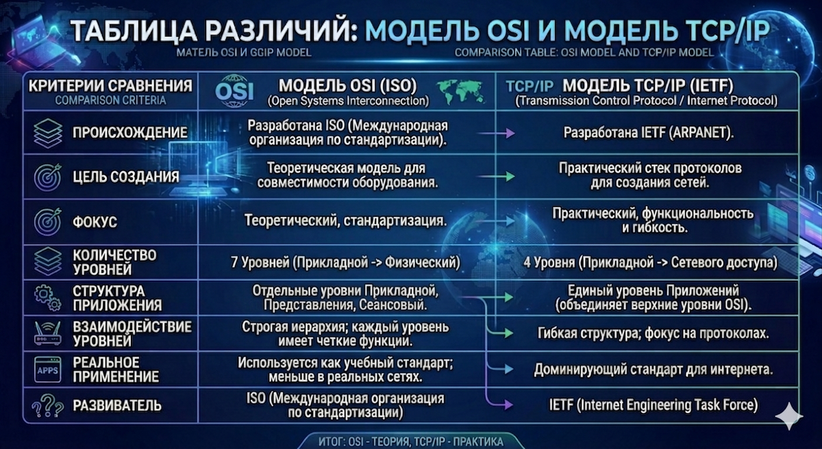 Различия моделей TCP/IP и OSI