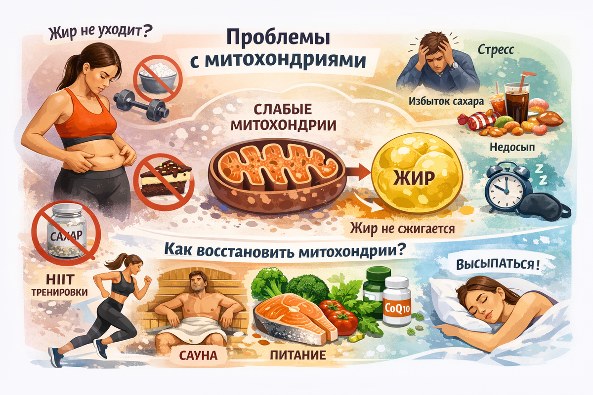 Почему жир не горит при диете и тренировках: роль митохондрий