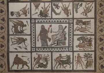 Подвиги Геракла, III в. Мозаика из Лирии