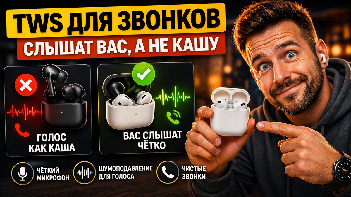 TWS-наушники для звонков: топ-модели с четким микрофоном! Качество голоса без «каши» — обзор лучших беспроводных гарнитуров 2026 года, в которых вы слышите идеально. Сравнение микрофонов и тестов!