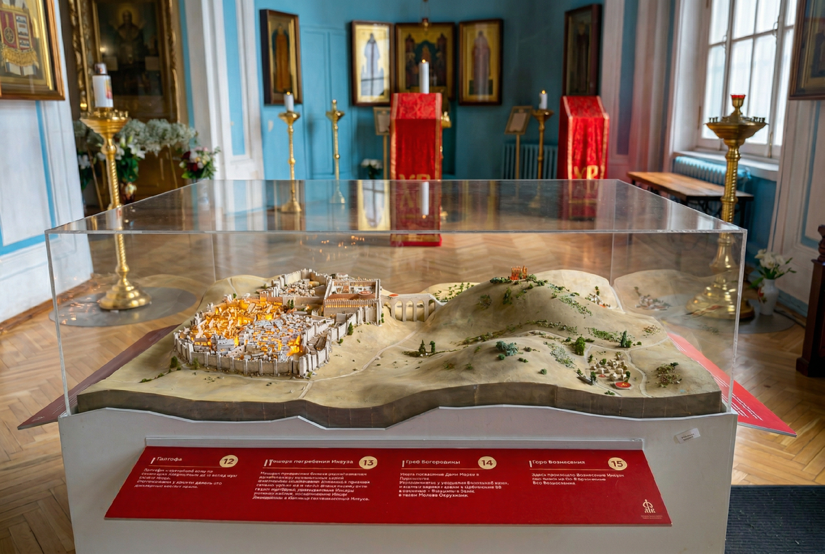 Макет древнего Иерусалима в пространстве собора святого апостола Андрея Первозванного
(Санкт-Петербург, Васильевский остров). Листайте →