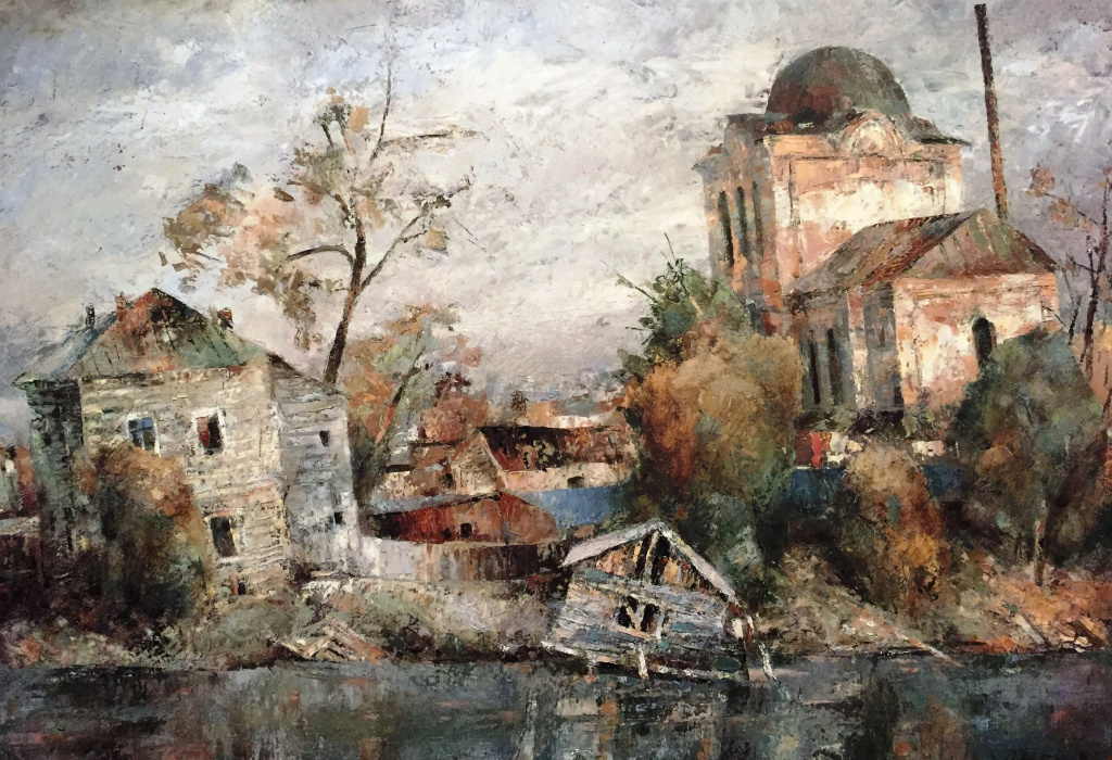 © Юрий Юдин. Старый город. За рекой. Тюмень. Холст, Масло.  49 х 69см. 1978 г.