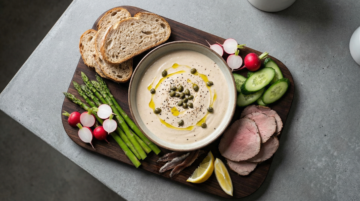 Классический соус тоннато — кремовый итальянский соус на основе тунца, анчоусов и каперсов.