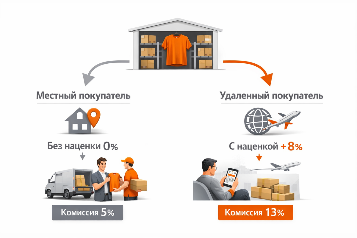 Разница комиссии для локального и нелокального заказа на одном товаре
