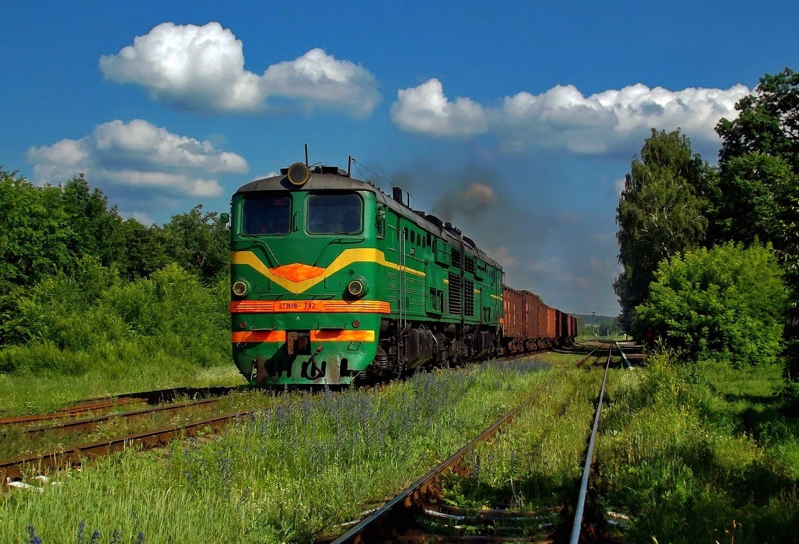 792А/2077А с грузовым поездом, ст. Гырбова. 2013 г. Андрей. Паровоз ИС.