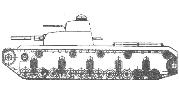 Проектный чертёж танка Т-30. Вид с левого борта.