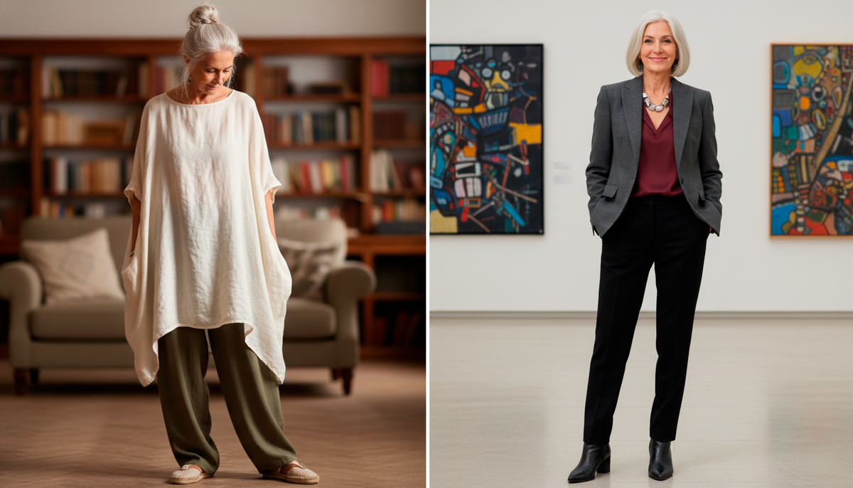 Слева - "свободное". Справа - по размеру. Одна и та же женщина.