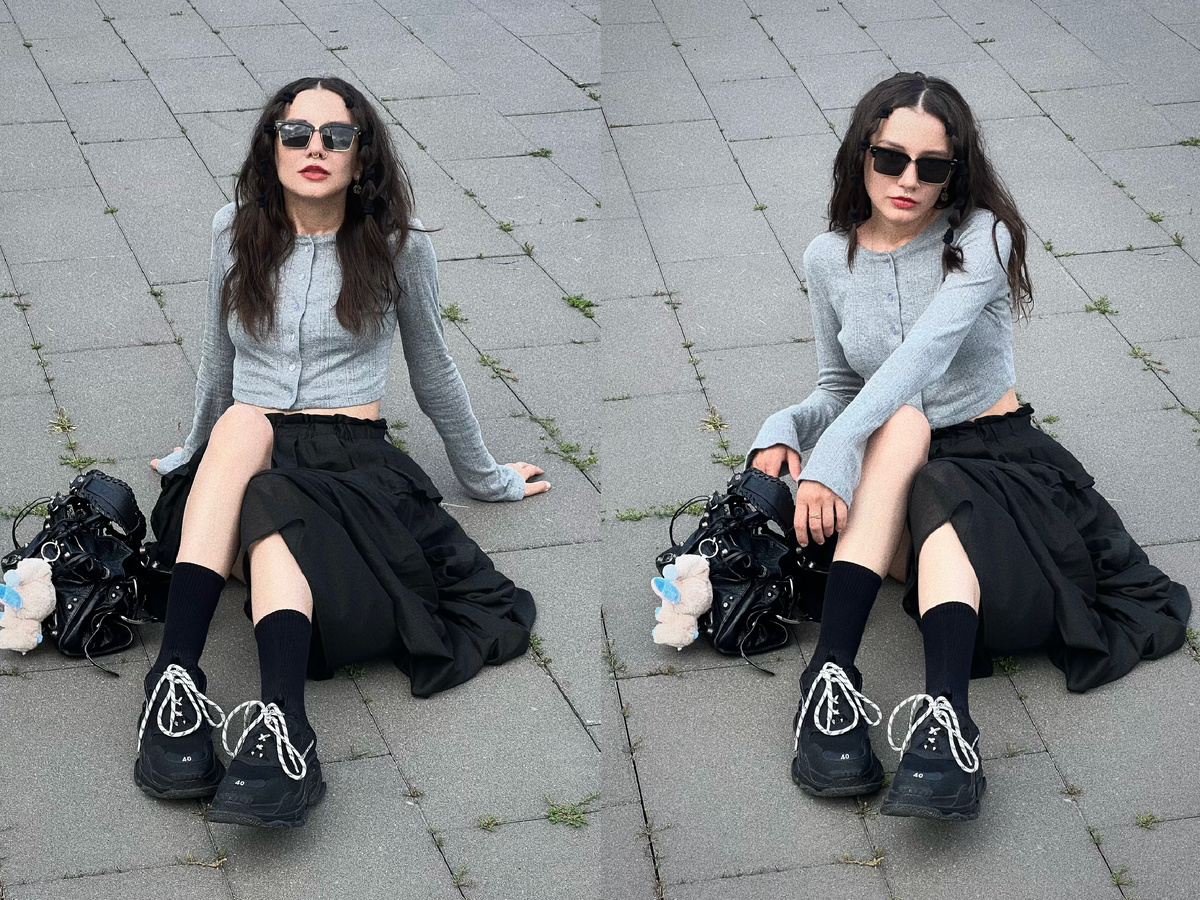 Чёрные массивные кроссовки смотрятся как массивные ботинки, такое мне нравится 