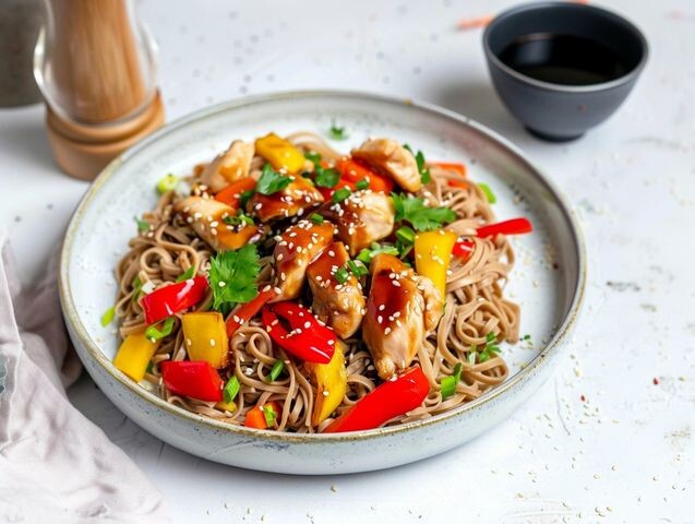 Соба с курицей и овощами
