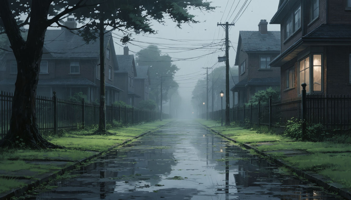 Дождливый серый день, туман и тучи... Изображение от ИИ Шедеврум