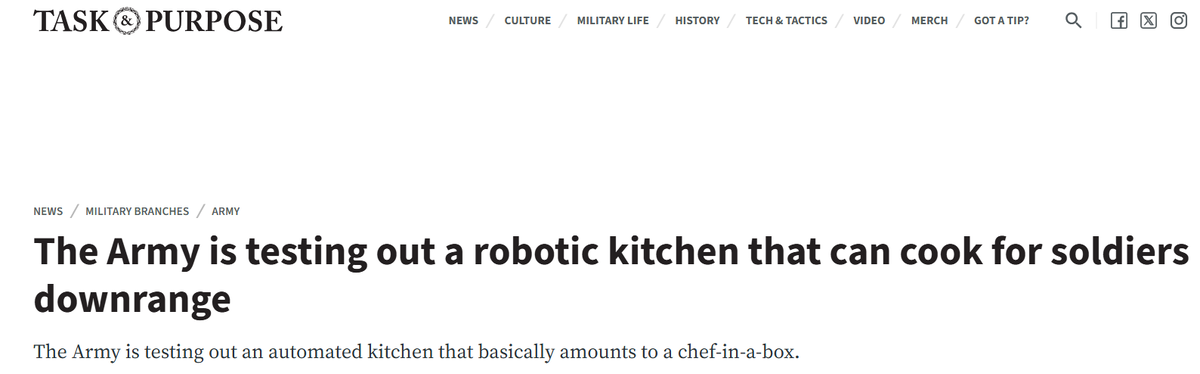 Армия испытывает роботизированную кухню, которая может готовить еду для солдат в зоне боевых действий.
Армия тестирует автоматизированную кухню, которая по сути представляет собой «повар в коробке».
