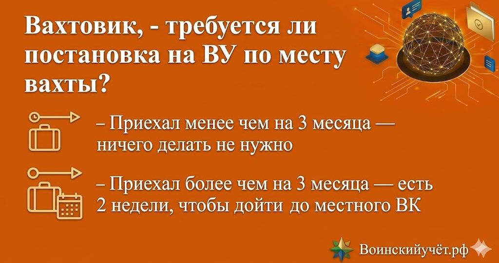 В течение какого срока гражданин обязан встать на воинский учет, например, если просто приехал в другой город на вахту?