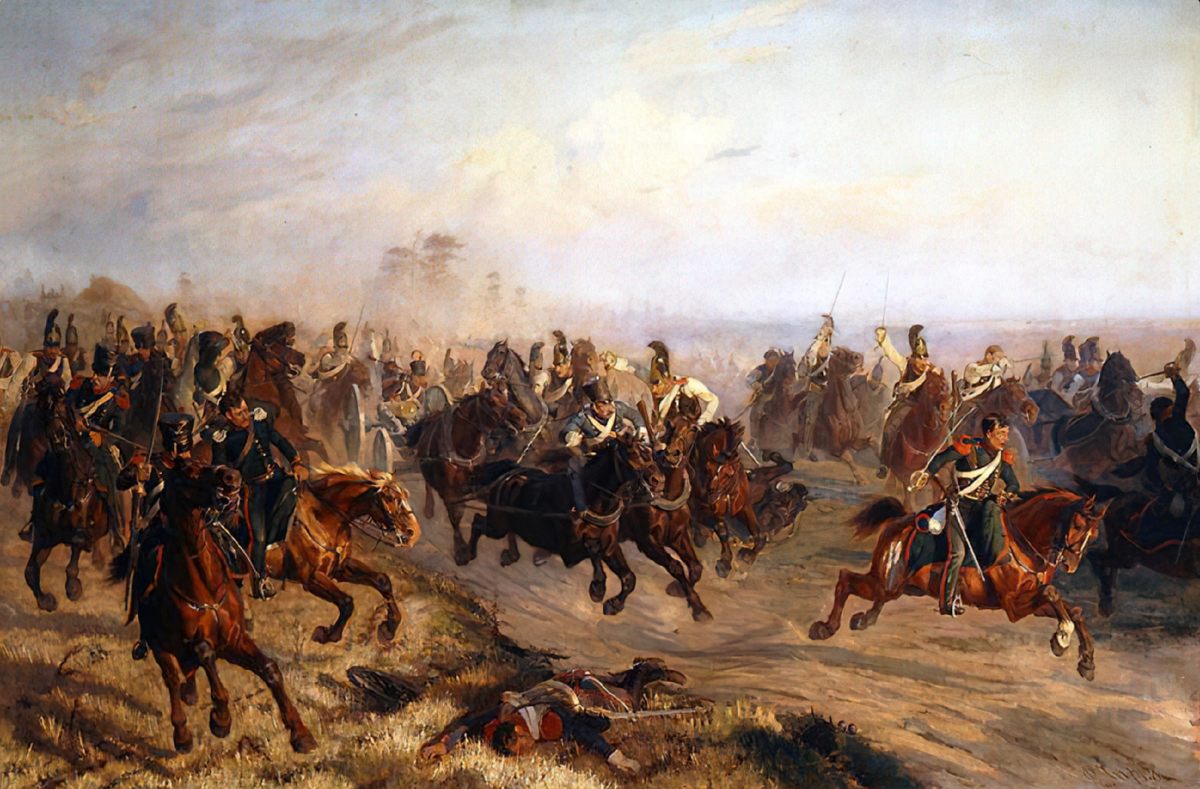 Картина «Преследование конногвардейцами французских конных егерей под Полоцком 6 августа 1812 года», художник Чирко (Чирка) Филипп Антонович, 1890 год.