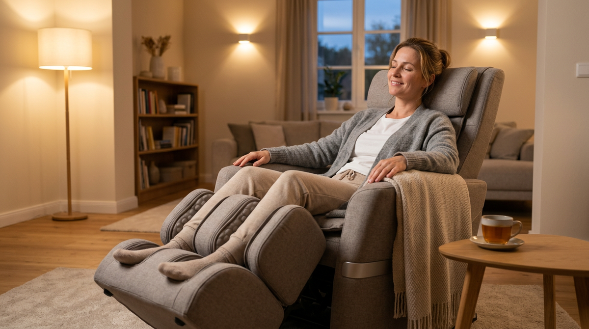 Массажное кресло с проработкой ног и стоп — простой способ помочь ногам восстановиться после насыщенного дня.