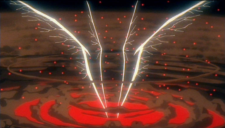     Адам, первый ангел, расправляет крылья во время Второго удара 13 сентября 2000 года The End of Evangelion / Gainax, 1997