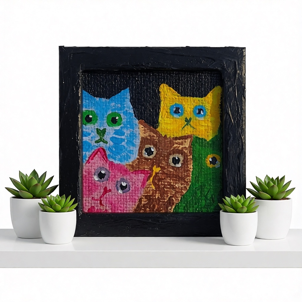 Пять котиков. Картина 10х10 см. Художник Вилена Салтыкова