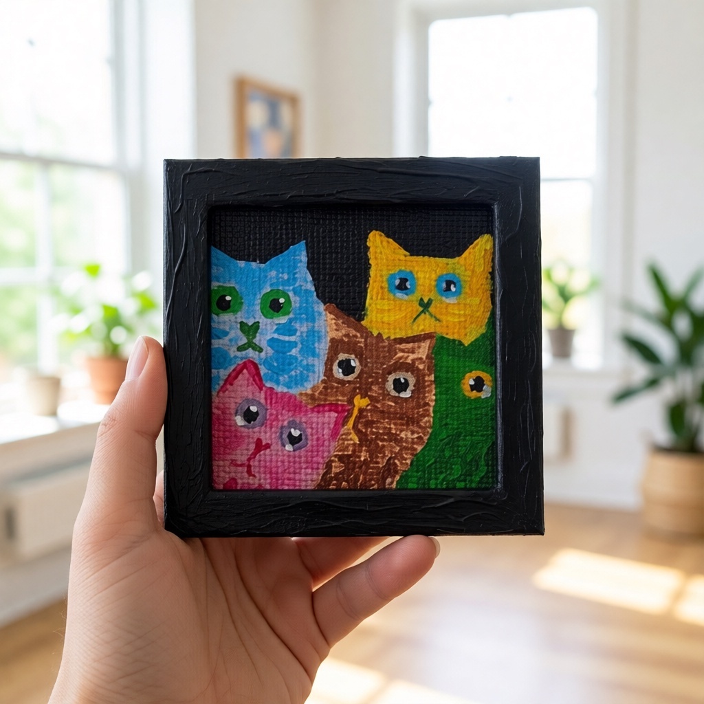 Пять котиков. Картина 10х10 см. Художник Вилена Салтыкова