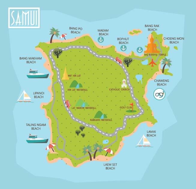 Карта о.Самуи с районами. Купить туры с вылетом из Москвы в Sunmar