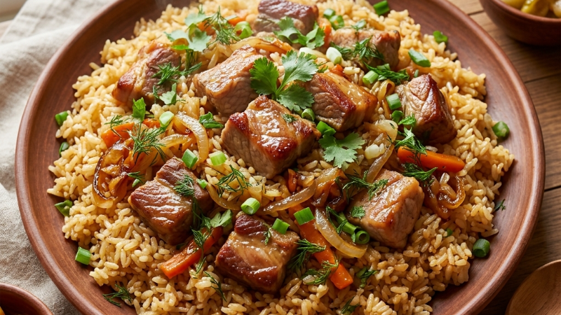 Вкусный плов из свинины