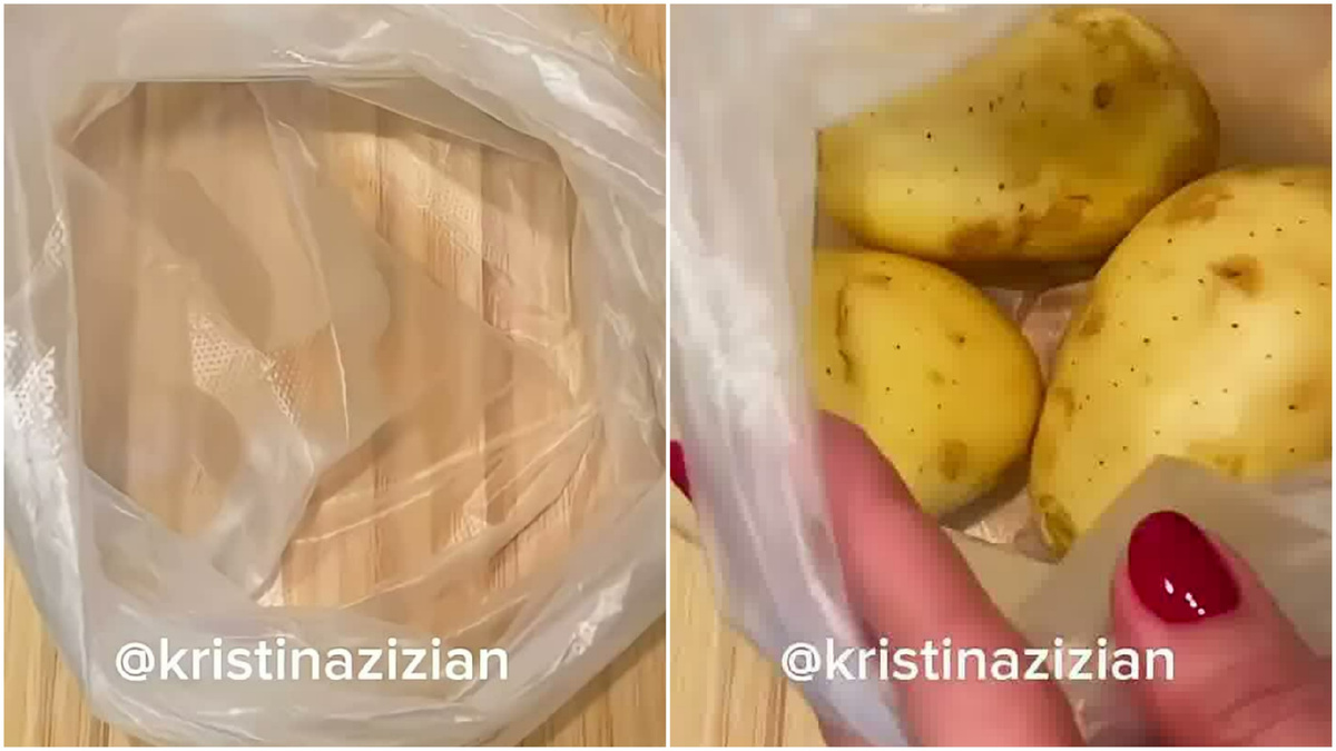 📸 Кладём картофель в пакет.