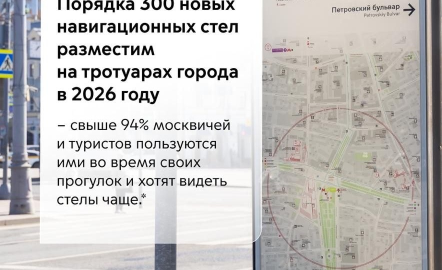 300 пешеходных навигационных стел разместим на улицах Москвы в 2026 году