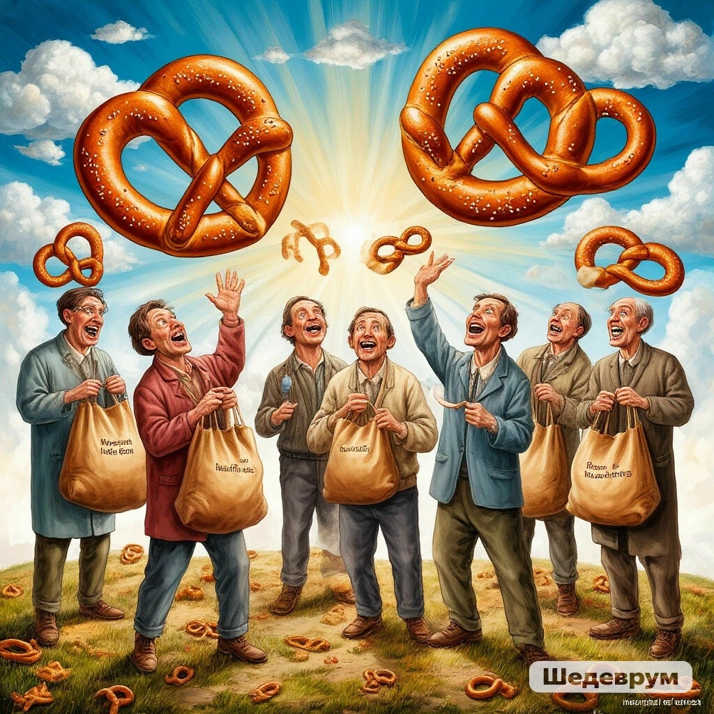 Потомственно верящие в чудеса недалёкие люди растопырили мешки под небесные кренделя