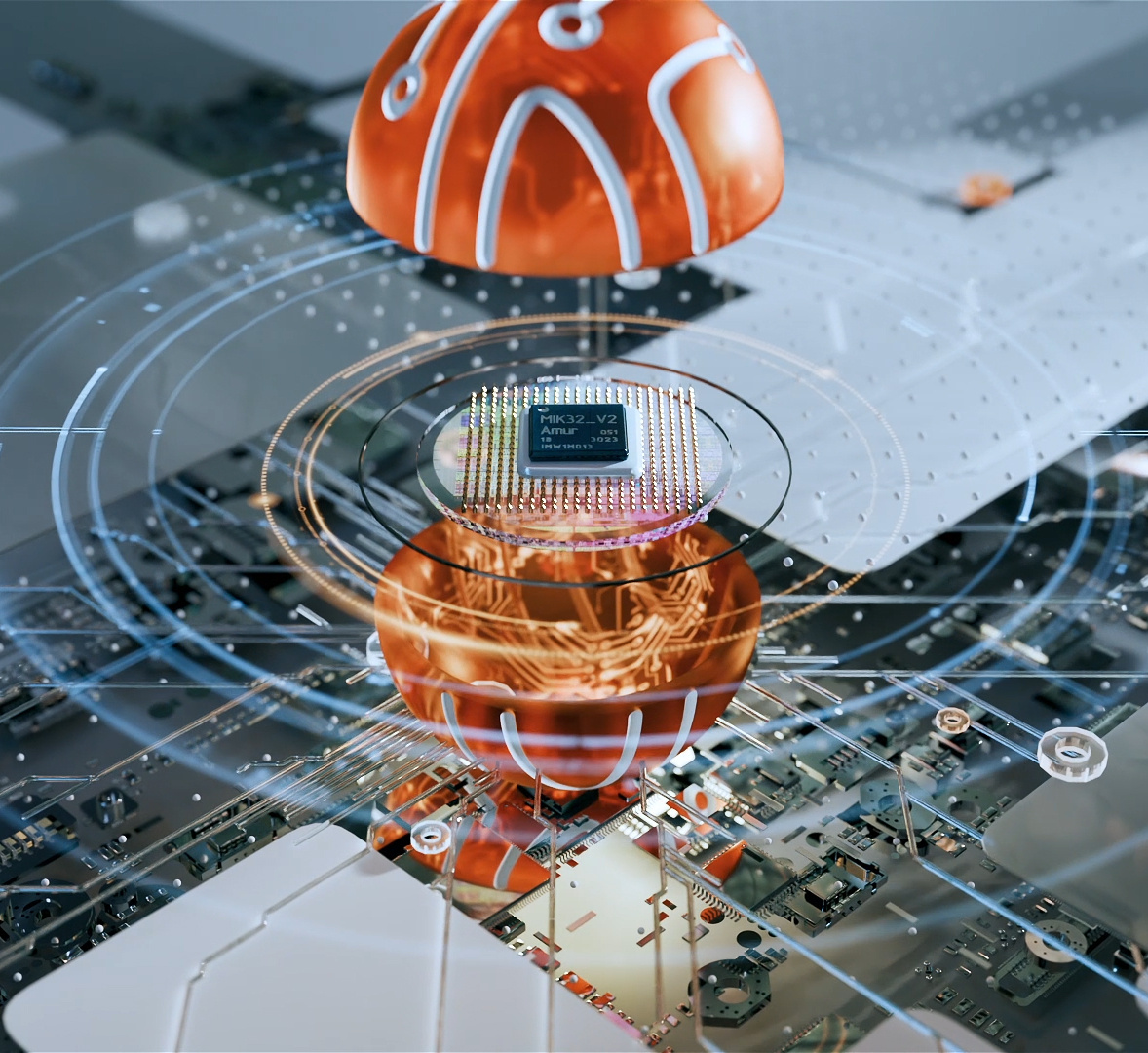Микроконтроллер «Амур» разработан и произведён в России по техпроцессу 180 нм. Производитель, зеленоградский «Микрон» использует в производстве данного устройства фотолитограф нидерландской ASML. Изображение: медиацентр gkelement.ru