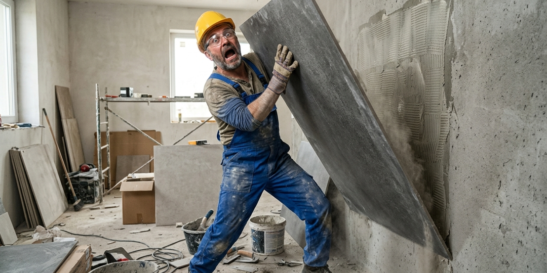 Клей для керамогранита нанесен верно, но плитка упала. Почему?