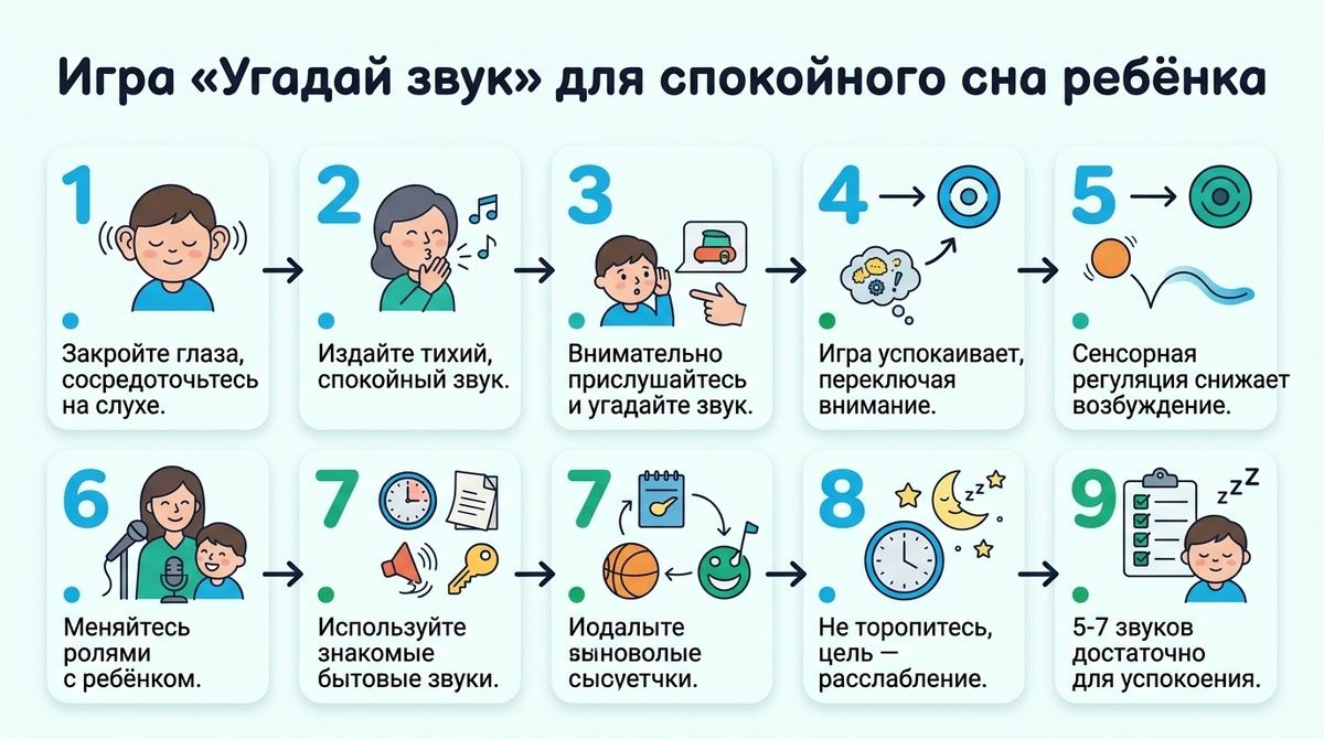 Игра «Угадай звук» для спокойного сна ребёнка  📷
