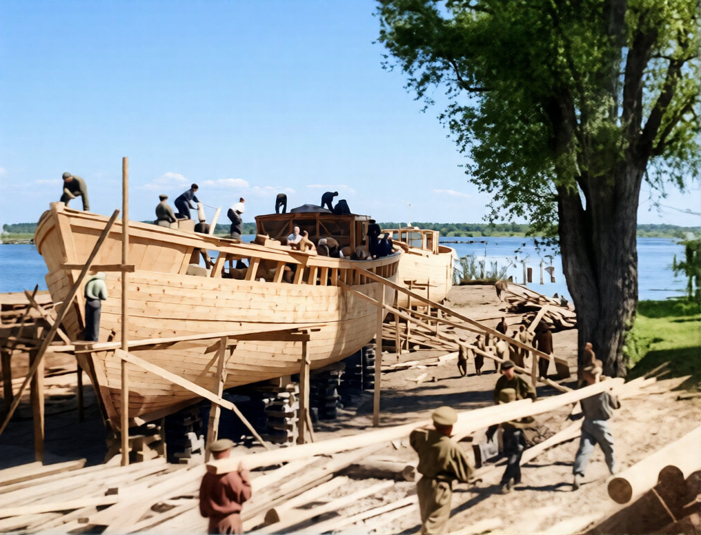 1945г. Мариинско-Посадская судоверфь. учащиеся школы ФЗО.