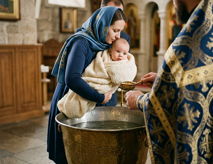 В храме нет отопления. Можно ли не окунать младенца полностью в купель?