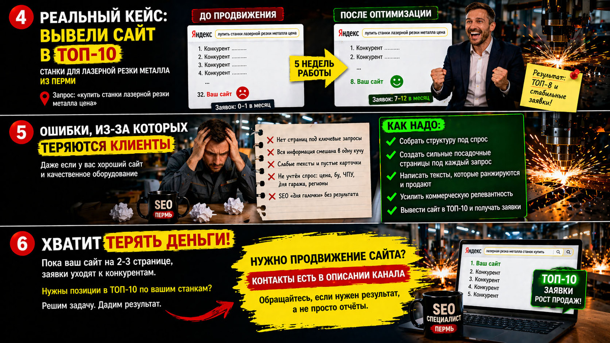 Почему сайт не в ТОП по запросу «лазерная резка металла станок купить»