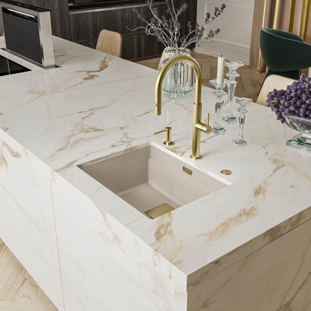 Смеситель Franke Pescara из нержавеющей стали с PVD покрытием с выдвижным изливом