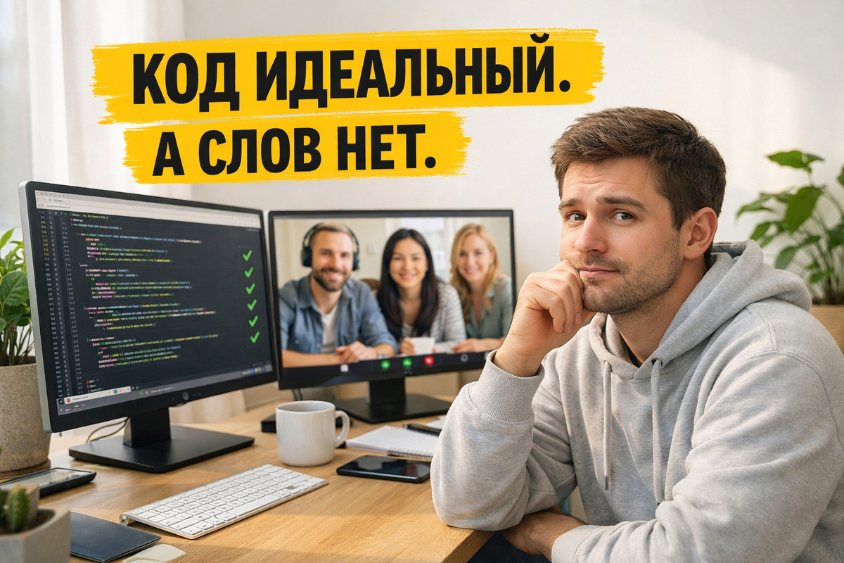 Ситуация неловкого молчания разработчика на видеоконференции с зарубежной командой — типичная проблема для IT-специалистов с языковым барьером, даже при высоком уровне технических навыков