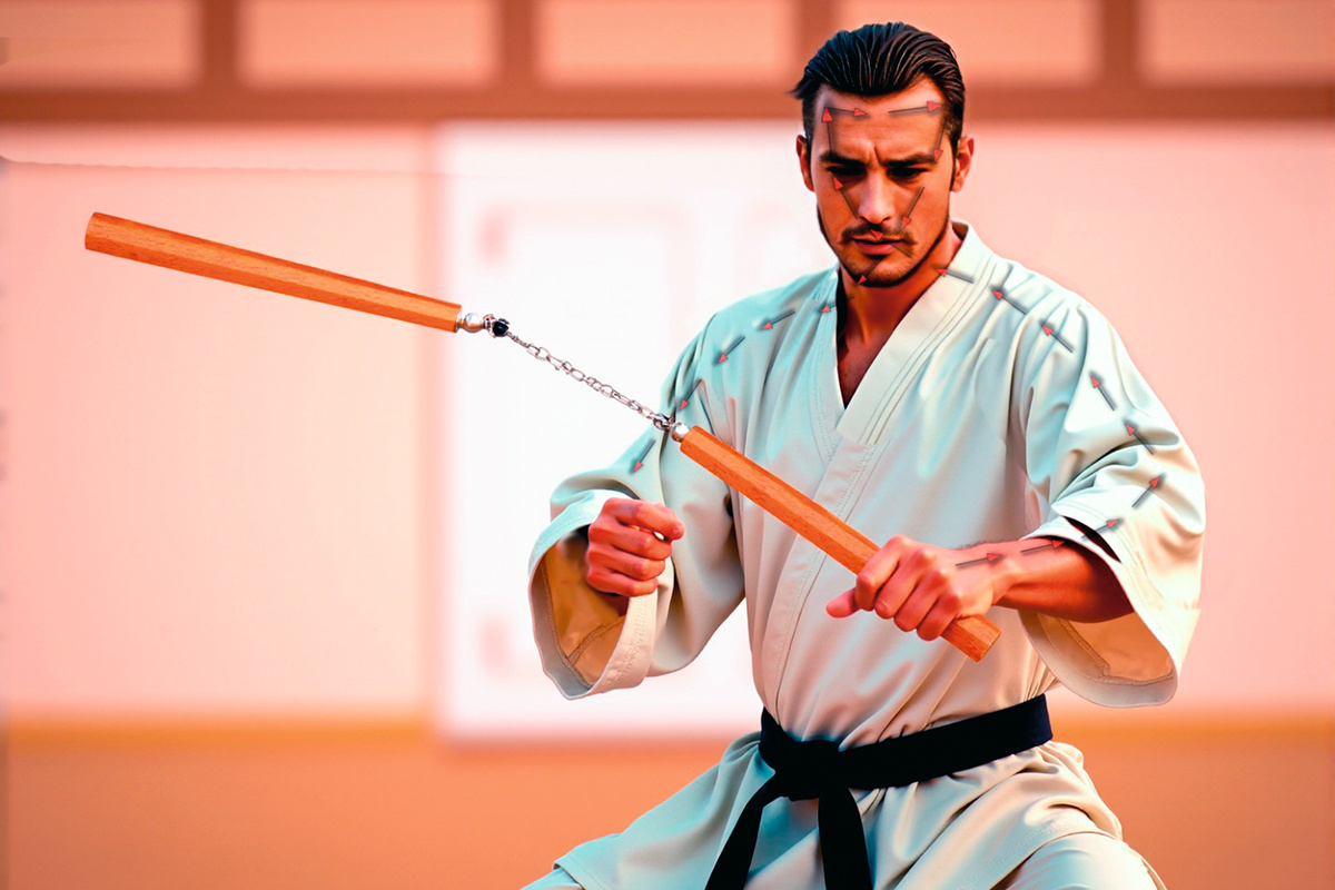 Схема изучения техники владения нунчаку через левую руку посредством задействования эффекта асимметрии полушарий