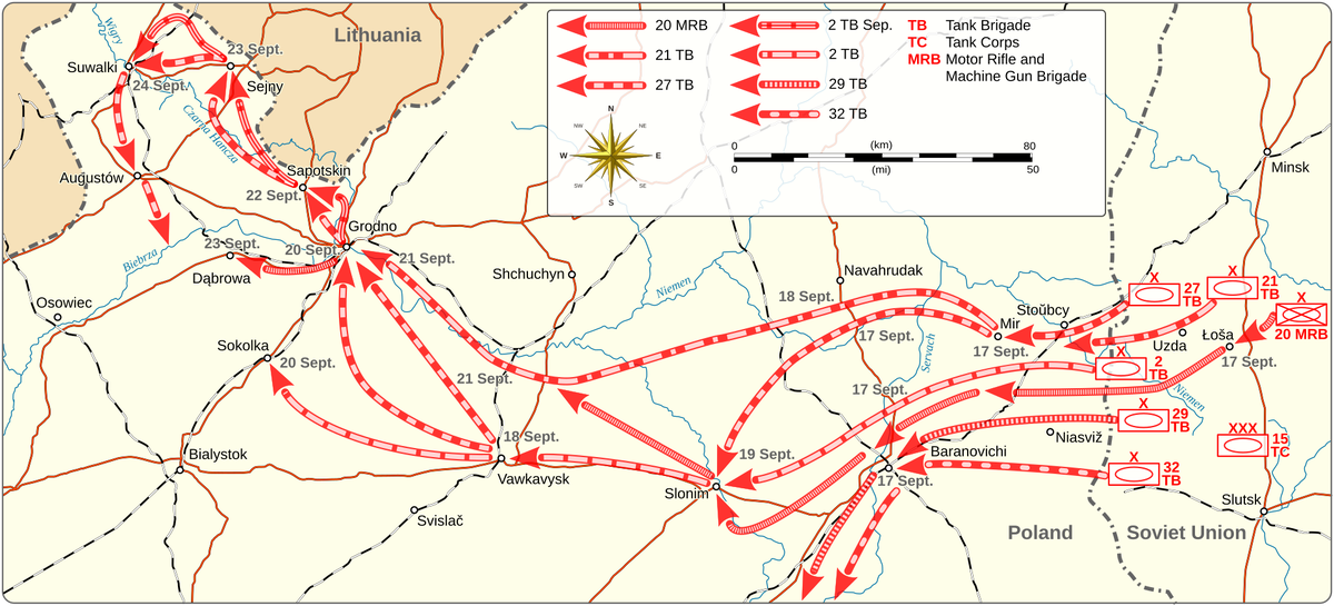 Карта боевых действий и продвижения войск в сентябре 1939 года