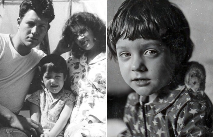 Роман Попов в детстве с родителями.