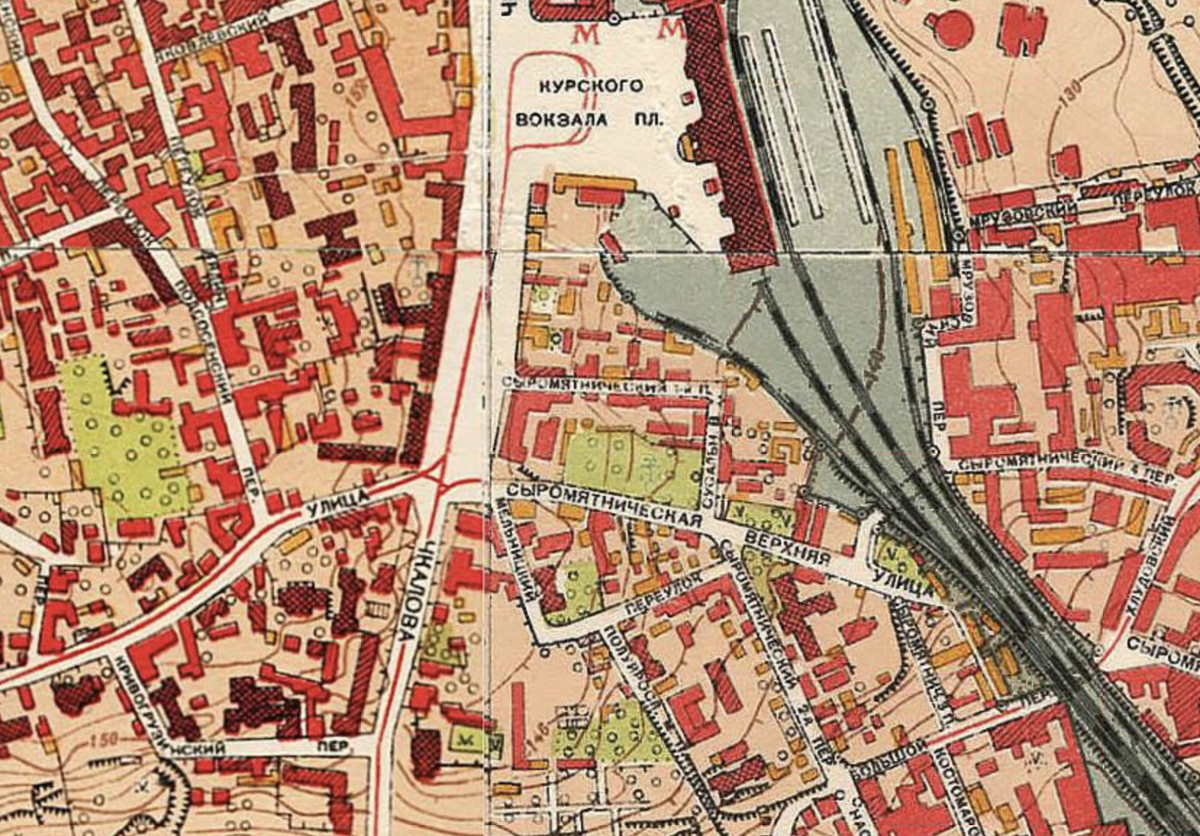 Первое появление сквера на карте Москвы 1952 года. С сайта www.retromap.ru.