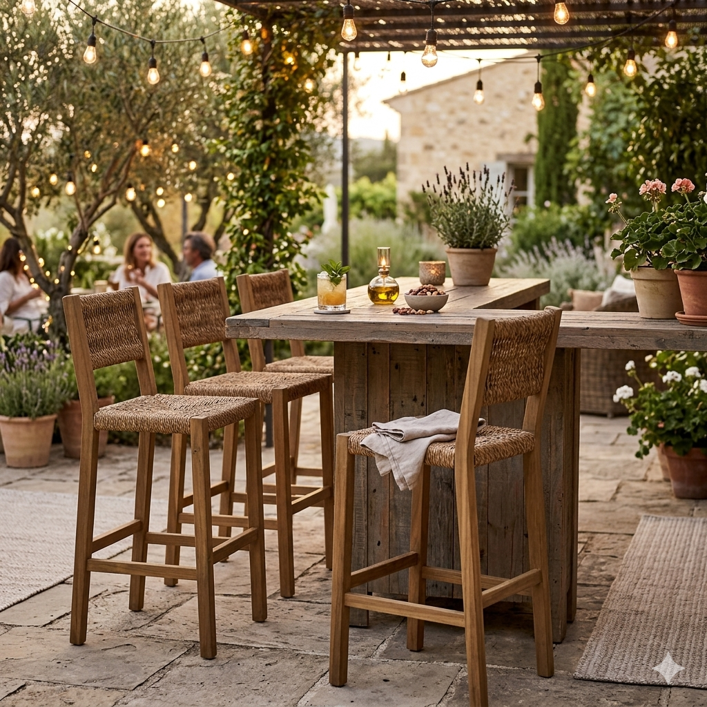 Стул барный MOKKA BALI деревянный каркас плетение из искусственного ротанга для уличных кафе или бара в саду