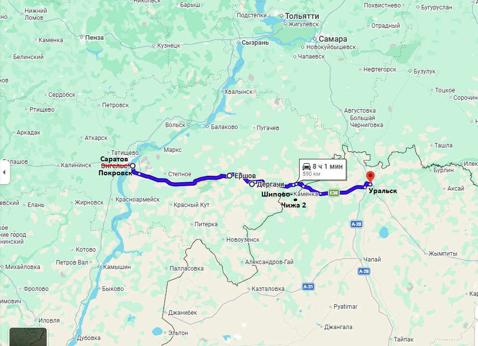 Карта пути Туркестанского полка к фронту. До 1931г. город Энгельс назывался Покровск. Автомобильный путь здесь совпадает в целом с железнодорожным