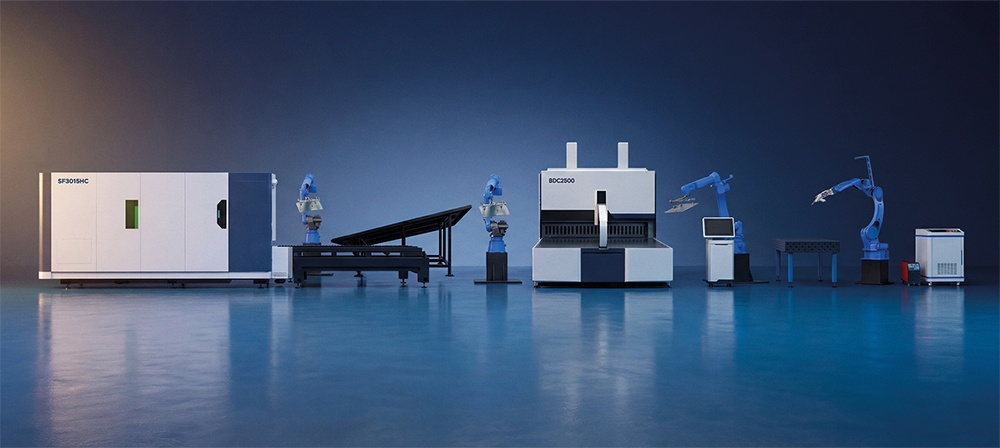 На базе установки лазерной резки SF3015HC, панелегибочного центра с ЧПУ BDC2500 и лазерной сварки SF2000HWM