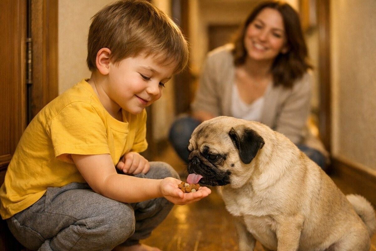 Мопс — одна из самых добродушных пород собак и хорошо ладит с детьми. Источник: нейросеть📷
