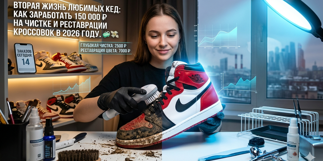 Реставратор кроссовок - Как заработать 150 000 рублей на чистке и реставрации кроссовок в 2026 году