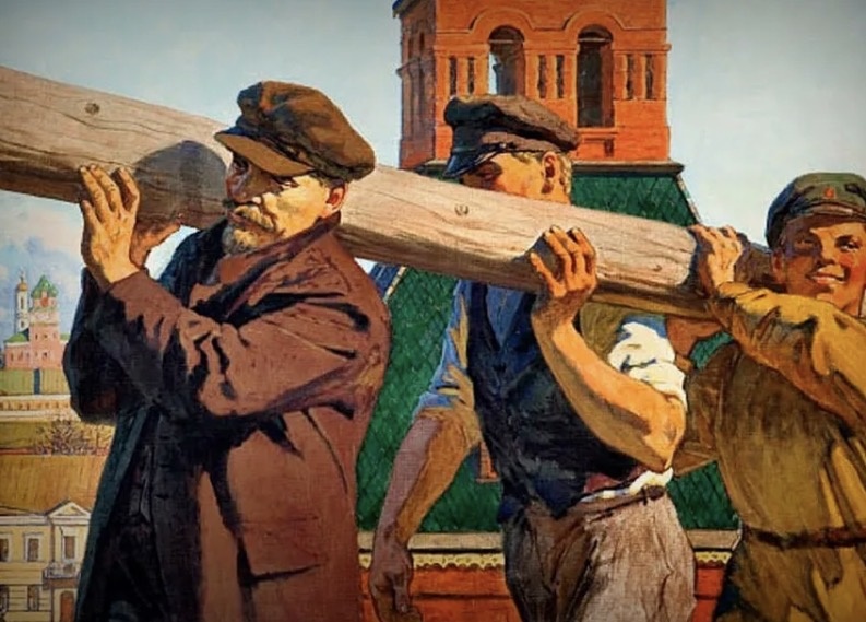 В. С. Иванов (1909-1968). В. И. Ленин на субботнике в Кремле 1 мая 1920 года. 1964. Холст, темпера.