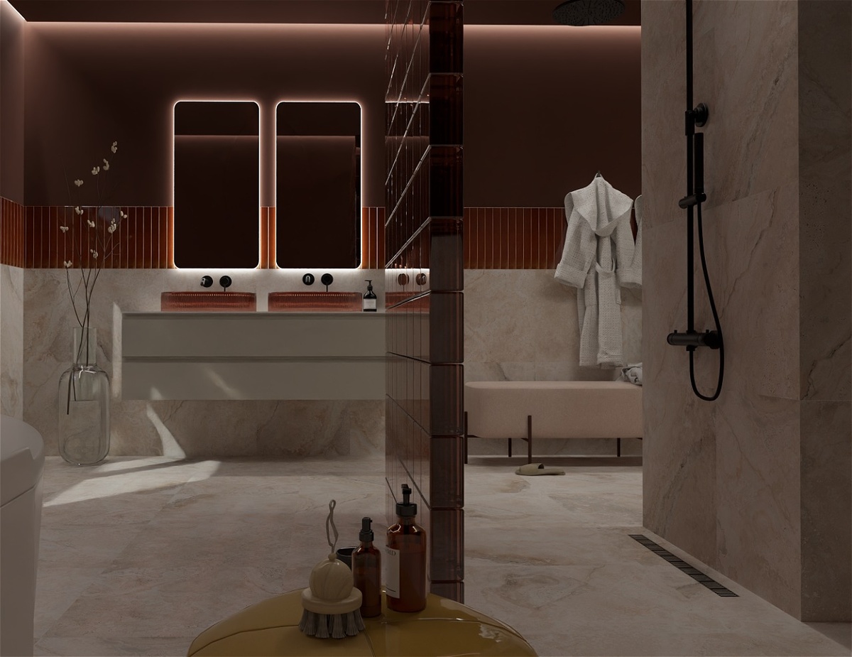 на полу и стенах плитка Гранитея Куказар