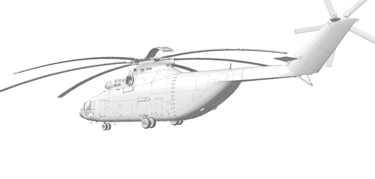 Компьютерные рендеры модели российского тяжёлого транспортного вертолёта МИ-26. Предполагаемый масштаб модели: 1/144. Производитель: "Звезда" (Россия). 