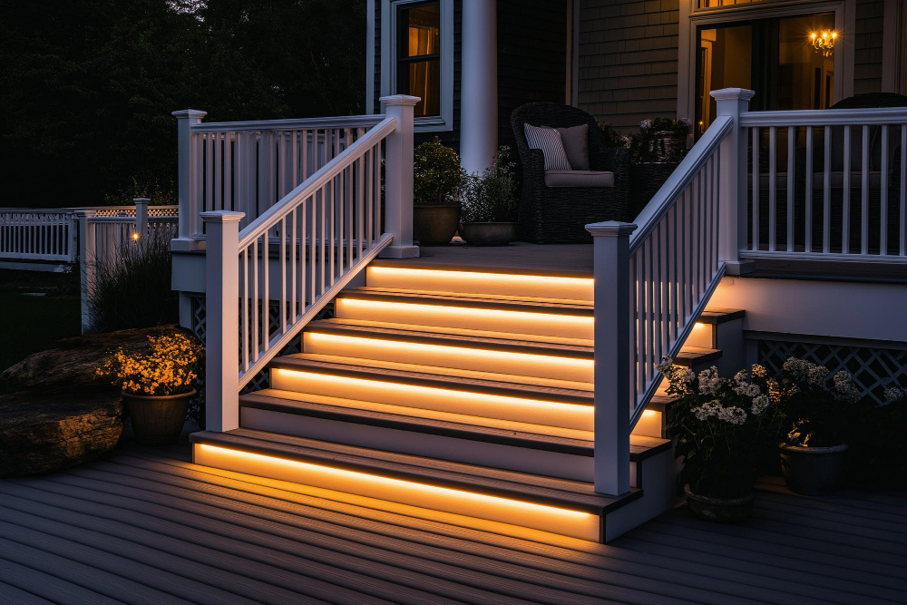 Крыльцо с подсветкой ступеней