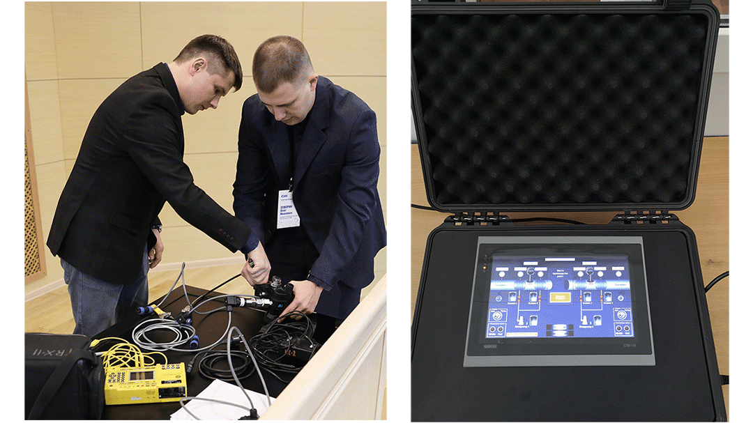 Слева: Василий Горбань, Олег Северин — инженеры. Справа: пульт управления и контроля на базе оборудования ОВЕН
