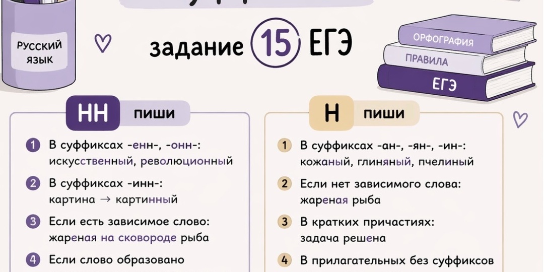Н и НН в суффиксах: задание 15 ЕГЭ