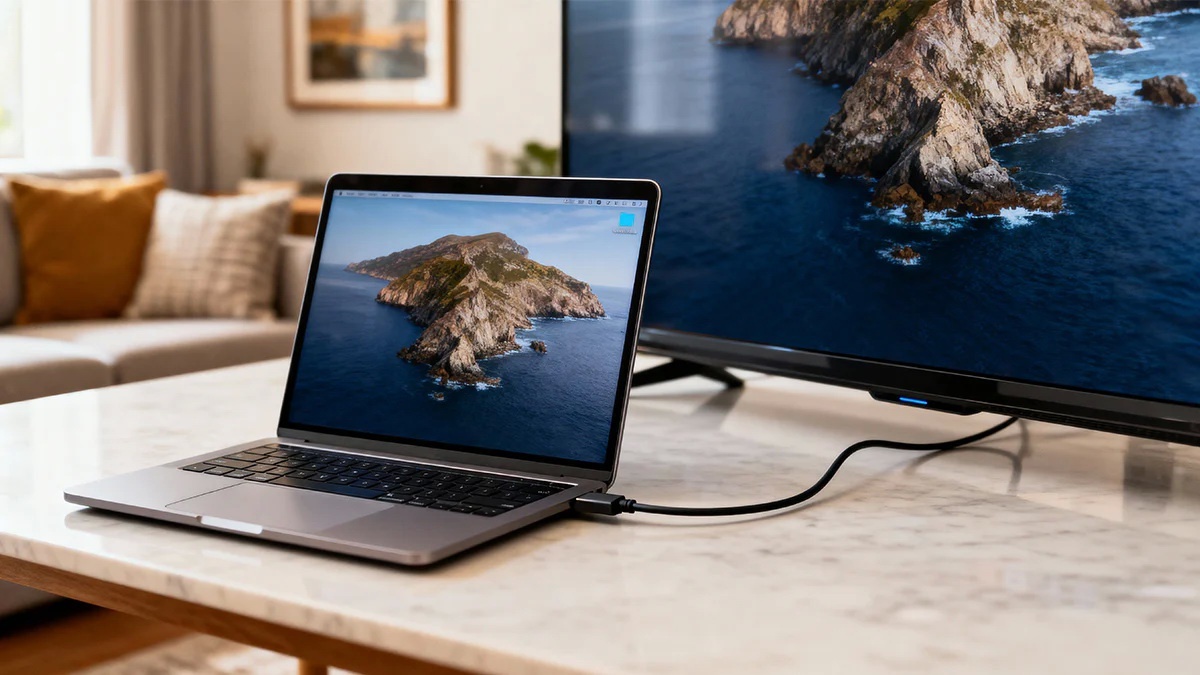    При подключении изображение с ноутбука будет дублироваться на телевизоре / Фото: acemagic.com